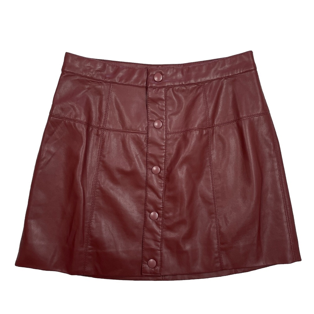 Free People Maisie Vegan Mini Skirt Size 8 Faux Leather Button Front Double Dare